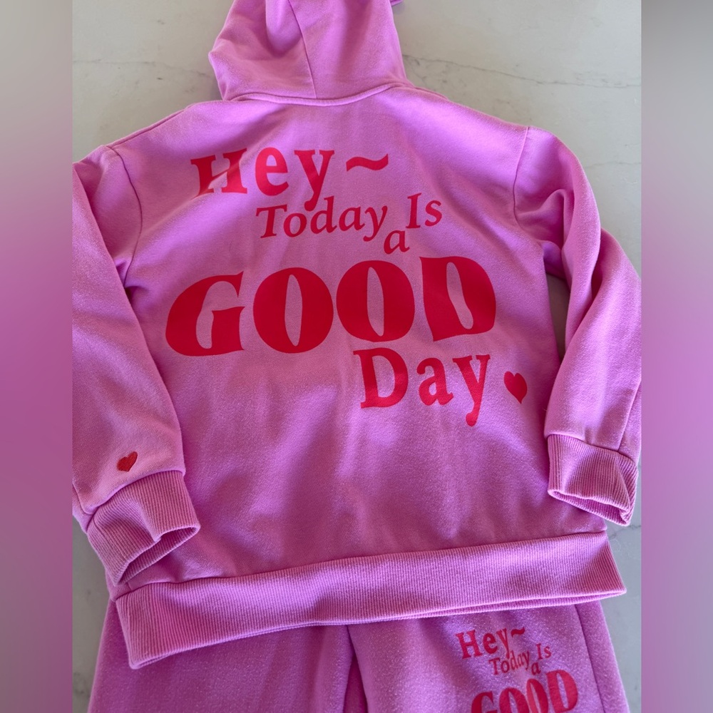 Cat & Jack Girls Pink Today is a good day sweatshirt sweatsuit set Size Medium 8 - Picture 3 of 4